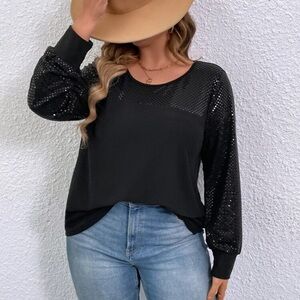 Sequin Drop Shoulder Long Sleeve Tee